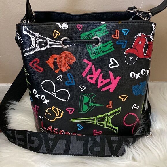 NWT Karl Lagerfeld Crossbody Tote - Black - Multi Color - Picture 8 of 14
